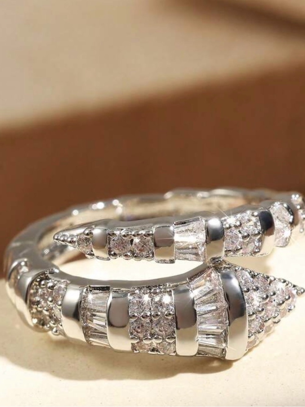Bulgari Silver-Tone Crystal Wrapped Ring